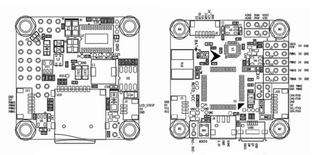 AKK F4 flight controller layout and pin-out