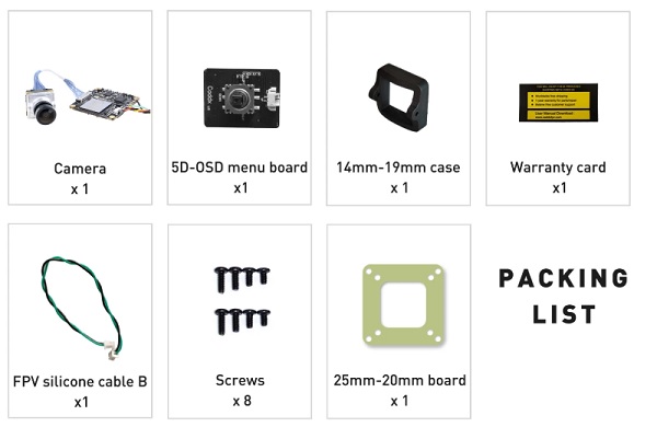 Accessories included with Caddx Loris