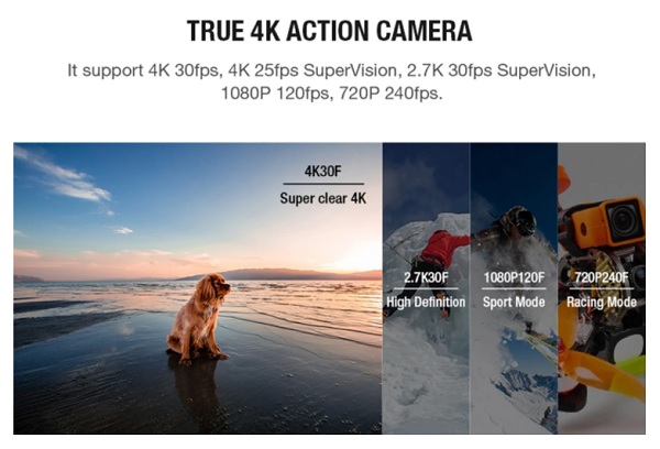 Available resolutions on Foxeer 4K camera