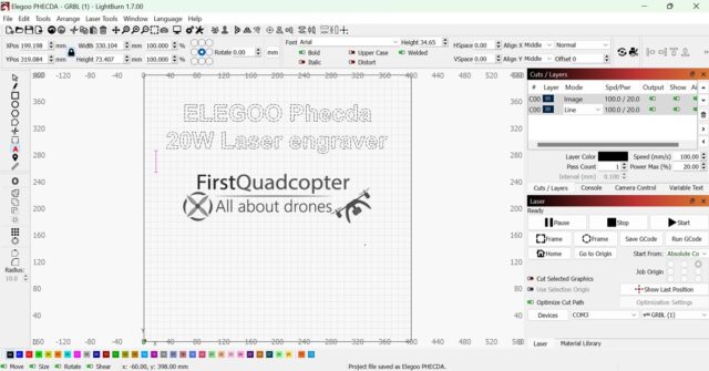 LightBurn laser engraver main interface