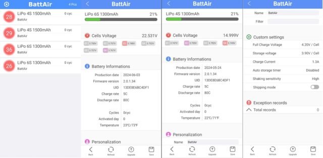 ISDT BattAir V2 mobile APP main interfaces